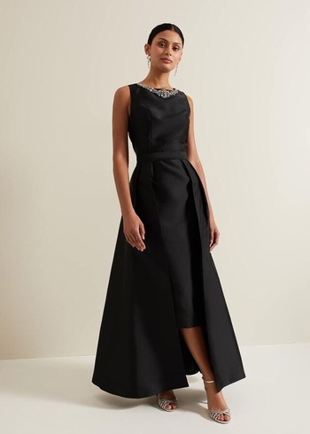 Phase Eight Yisanne Satin Embellished Dress Black Australia | FR0135824